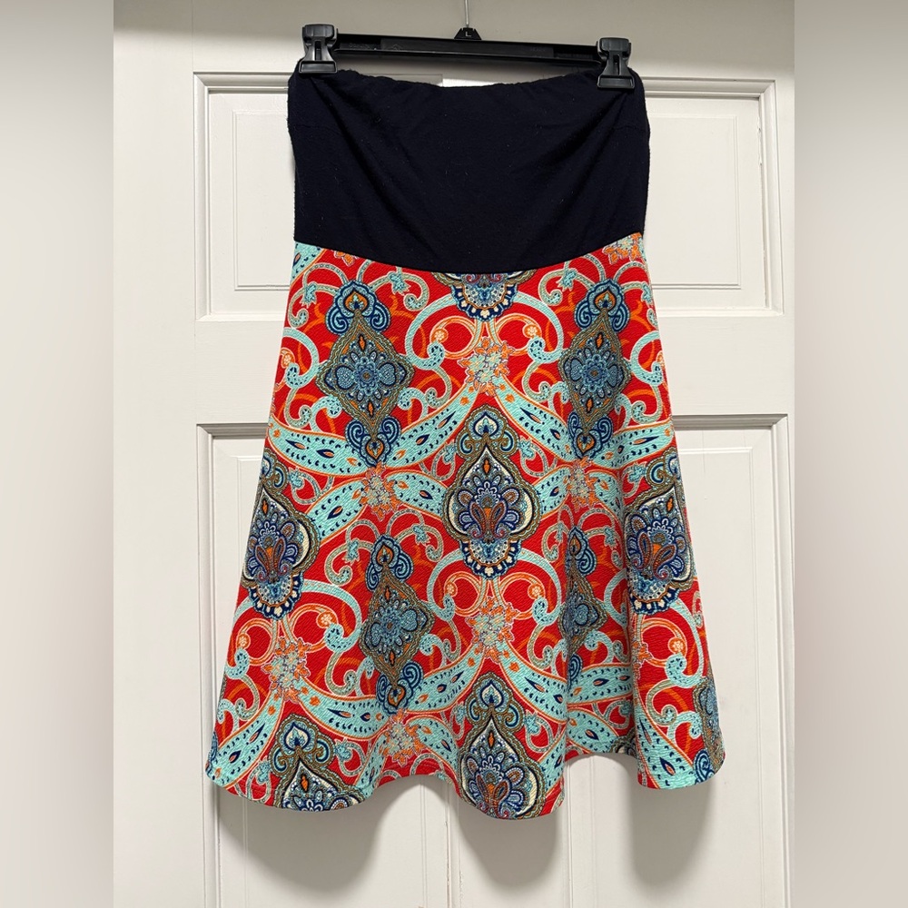 Vibrant Strapless Dress with Colorful Paisley Style Design Women's Size L
